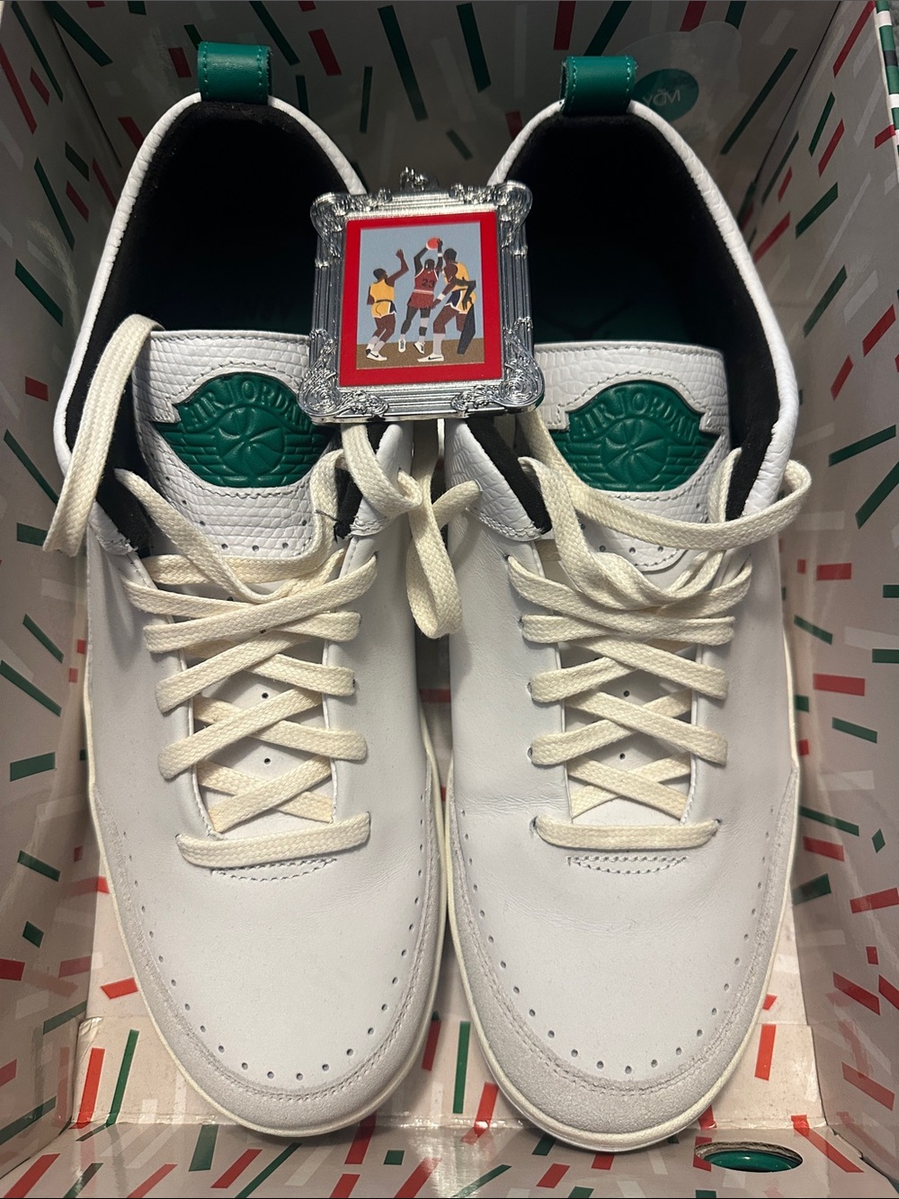 Jordan Low-Top White Sneakers with Green Logo Accents